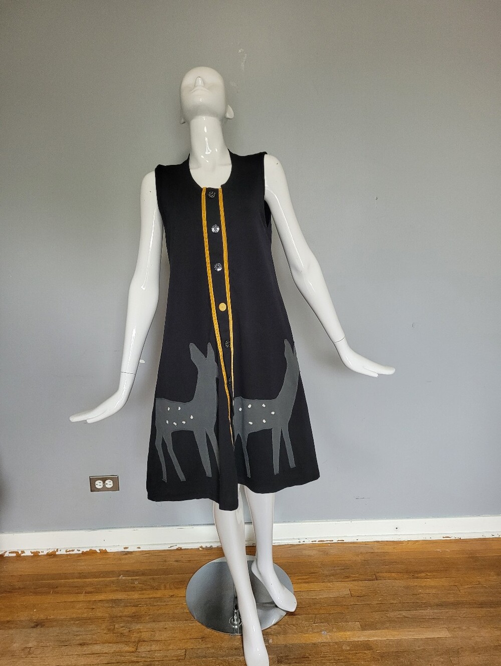 HEEL Athens Lab Organic Cotton Deer Applique A-Line Dress, VGUC, Size L - Picture 2 of 7
